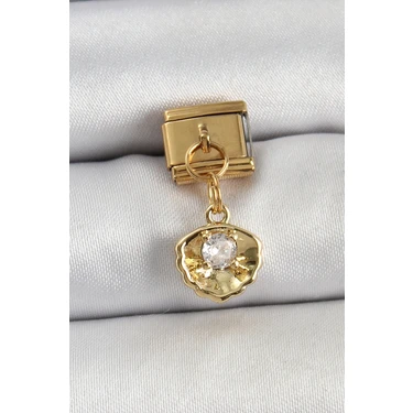 Uravas Store 316L Çelik Sallantılı Zirkon Taşlı Istiridye Model Gold Renk Nomination
