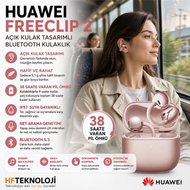 Huawei 38 Saat Kullanım ve Çift Telefon Desteği ile  Freeclip 2 Tws Pembe Open Ear Bluetooth