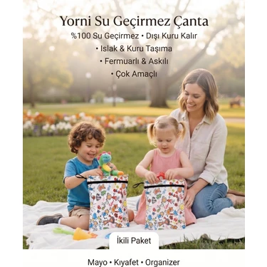 Yorni 2 ADET Family, 36x30 CM, Su Geçirmez, Islak Mayo Bebek Bakım Çanta/Torba, Organizer, Makinede