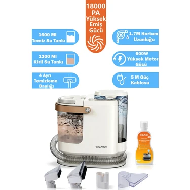 Womidi Halı ve Koltuk Yıkama Makinesi 600W Güç 18.000 Pa Emiş Gücü ile Kolay Kullanım