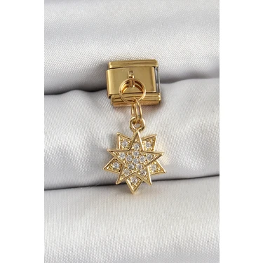 Uravas Store 316L Çelik Sallantılı Zirkon Taşlı Yıldız Model Gold Renk Nomination