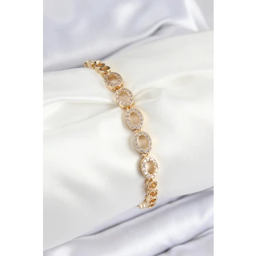 Uravas Store Pirinç Zirkon Taşlı Oval Model Gold Renk Kadın