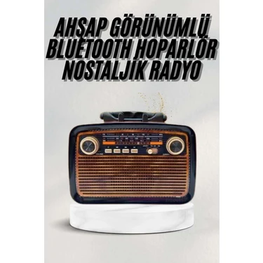 Uravas Store Bluetooth Hoparlör Ahşap Renk Vintage Işıklı Nostaljik Radyo Fm Ahşap