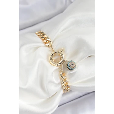 Uravas Store Pirinç Nazar Model Zirkon Taşlı Gold Renk Vi̇p Seri Kadın