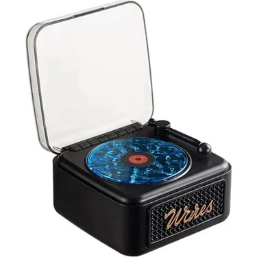 Uravas Store Nostalji Mini Plak Görünümlü Radyolu Bluetooth Hoparlör 3D Ses Dalgası Retro Müzik