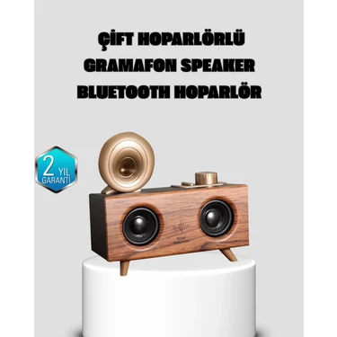 Uravas Store Gramafon Tasarımlı Bluetooth Hoparlör 3D Ses Teknolojili Çok
