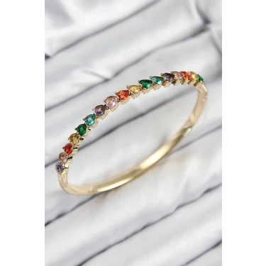 Uravas Store Pirinç Renkli Zirkon Taşlı Kalp Model Gold Renk Kadın