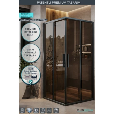 Monaqua Arteko Metaline Duşakabin Antrasit Profil – 5mm Füme Temperli
