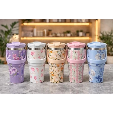 Uravas Store 700 ml Taşıma Kulplu Paslanmaz Çelik Termos Mug - Vakumlu Isı Yalıtımlı Bardak