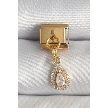Uravas Store 316L Çelik Gold Renk Sallantı Damla Zirkon Taşlı Nomination