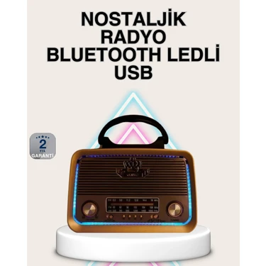 Uravas Store Ahşap Nostaljik Radyo Bluetooth USB Sd Kart