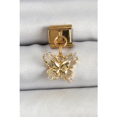Uravas Store 316L Çelik Sallantılı Zirkon Taşlı Kelebek Model Gold Renk Nomination