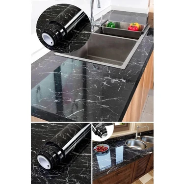 Uravas Store Siyah Yapışkanlı Kaplama Kağıdı Mermer Desenli Büyük Boy 5