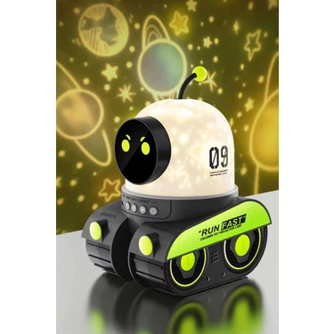 Uravas Store Robot Projeksiyon Gece Lambası Hoparlörlü Şarjlı Yıldızlı Gökyüzü Temalı LED