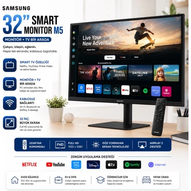 Samsung 32 Inç Full Hd Akıllı Tv Wi-Fi Bağlantılı LED Ekran 1920 x 1080 Çözünürlük,  Dahili