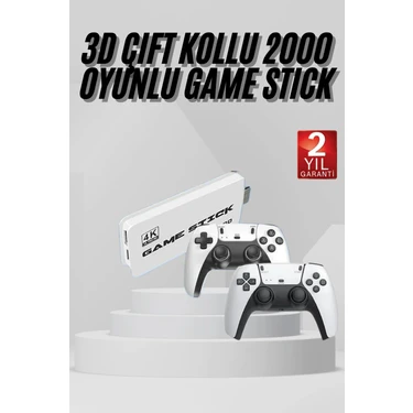 Ulu Pazarlama Yeni Nesil 3D 4K 2000 Oyunlu Game Stick Oyun Konsolu Çift