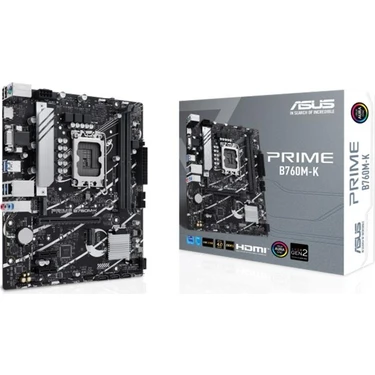 Asus Prıme B760M-K Ddr5 8000MHZ 1xvga 1xhdmı 2xm.2 USB 3.2 Matx 1700P (12. / 13. ve 14. Nesil