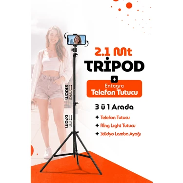 Ensiga Tripod 2.1 mt 360 Döner Başlıklı Telefon Tutucu Ring Light Metal Işık Stüdyo Lamba