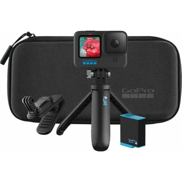 Gopro HERO10, 5k, Siyah Paket - Manyetik Döner Klips, Şarj Edilebilir Pil (2), Kısa (Tripod + Tutma