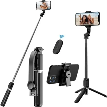 Ensiga Bluetooth Kumandalı Selfie Çubuğu Tripod Katlanabilir Telefon Standı 360° Dönebilen Canlı