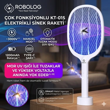 Robolog KT-015 Şarjlı Uv Işıklı Elektrikli Sivrisinek Öldürücü Raket Sinek Öldürücü Sineksavar