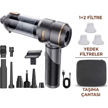 Başkenttekno 20000 Pa Güçlü Çekim Kablosuz Araç El Süpürgesi-Şarjli Taşinabilir Mini Vakum 3 Hepa