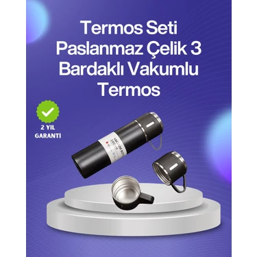Renas Store Isıyı Uzun Süre Koruyan 500 ml Termos Seti | Çelik Gövde 2 Bardaklı Hediye