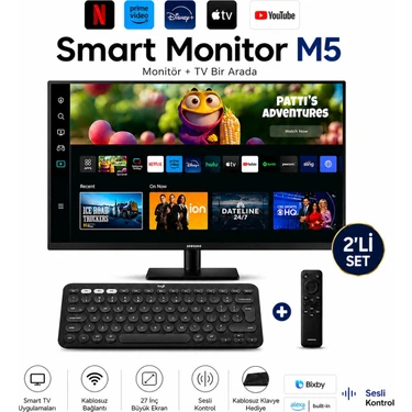 Samsung 27 Inç Fhd Smart Monitör Tv Deneyimi Sunan Wi-Fi Bluetooth Bağlantılı LED Ekran Hoparlörlü