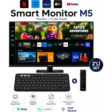 Samsung 27 Inç 60 Hz 4 Ms Fhd Tizen Işletim Sistemli Wi-Fi Bluetooth Dahili Ses Sistemli Akıllı LED