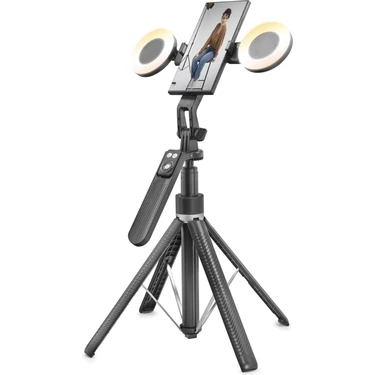 Uravas Store Telefon Tripodu ve Selfie Çubuğu Seti Bluetooth Kumandalı LED 180 cm - Siyah