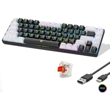 Renas Store Mekanik Klavye Tri Mod Rgb Red Switch - Siyah Beyaz