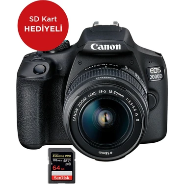 Canon EOS 2000D IS Kit Fotoğraf Makinesi 24,1 MP Düşük Işıkta Detaylı Çekim SD Kart