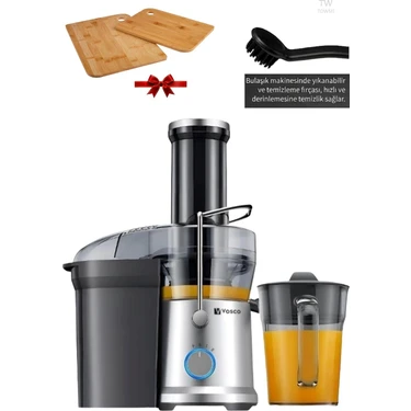 Vosco Katı Meyve Sıkacağı 1200W Profesyonel Meyve Presi 1.2l Sürahi Kapasitesi Geniş Besleme Ağzı