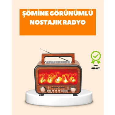 Renas Store Şömine Alev Işıklı Solar Bluetooth Hoparlör – 7W Güçlü Ses, Fm