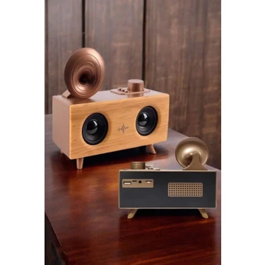 Renas Store Bluetooth Hoparlör Ahşap Klasik Gramofon Bluetooth Müzik