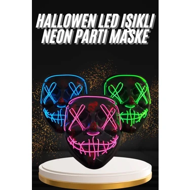 Renas Store Hallowen Parti Maskesi Neon LED Işıklı Maske 3 Modlu Cadılar Bayramı
