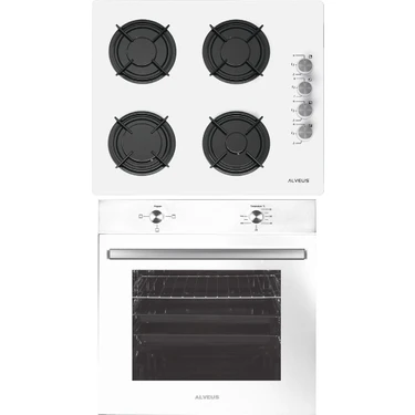 Alveus   (GLS640 - MFA604) Akasya Beyaz Ankastre Set 2'li A Enerji Sınıfı 4 Gözü Gazlı Ocak ve