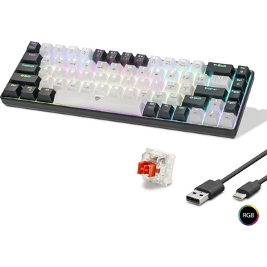 Renas Store Mekanik Klavye Tri Mod Rgb Red Switch - Beyaz Siyah