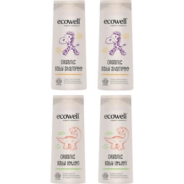 Ecowell Organik Bebek Bakım 4'lü Set - Organik Bebek Şampuanı ve Bebe Losyon 2x300 ml Paraben ve