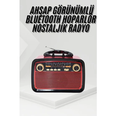Renas Store Nostalji Radyo Bluetooth Hoparlör Usb-Sd Kart Giriş LED Fener Işıklı Bataryalı
