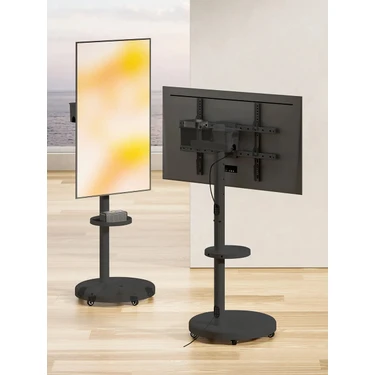 Cletech Tekerlekli Tv Standı 37"-86" | Döndürülebilir Ekran | Depolama Kutulu & Raflı | 50 kg