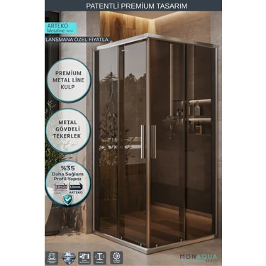 Monaqua Arteko Metaline Duşakabin Parlak Profil – 5mm Füme Temperli