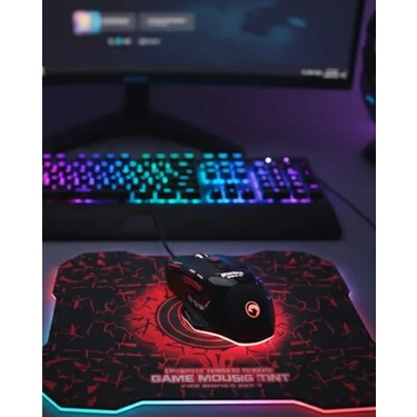 Die Grup  Işıklı Oyuncu Mouse ve Mousepad Seti Ergonomik Tasarım ve Rgb