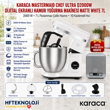 Karaca Mastermaid Chef Ultra D2000W Dijital Ekranlı Hamur Yoğurma Makinesi Matte White 7l + Dijital