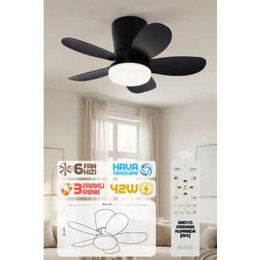 Enshall 64CM Modern Goes Uzaktan Kumandalı 5 Kanatlı Tavan Vantilatörü ve LED Lamba Işık