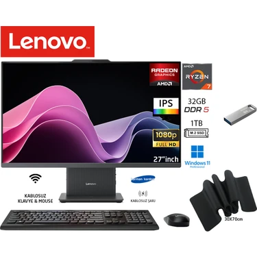 Lenovo ıdeacentre 27ARR9 Aıo Ryzen7 7735HS 32GB 1tb SSD Sıyah W11PRO 27" Fhd All In One Bilgisayar