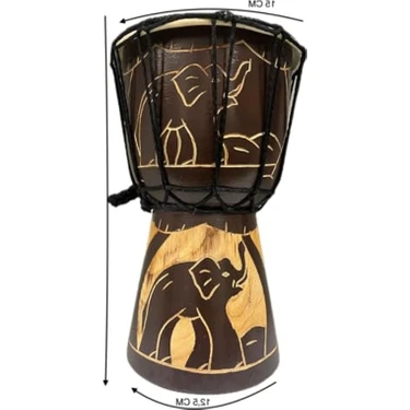 Aesco Otantik Ahşap Djembe Davul, 25 Cm, Mahoni Ağacı ve Keçi Derisi, El Yapımı Bali Endonezya, Fil