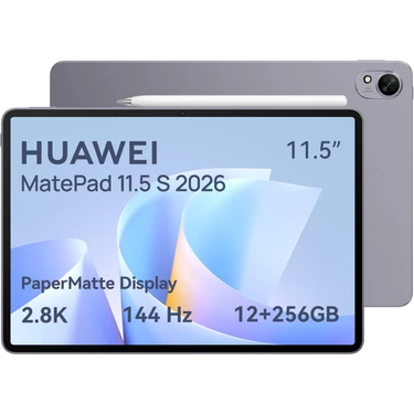 Huawei Matepad 11.5 S 2026 Tablet, M-Pencil-Pro, 2,8k 144Hz Ultra Net Papermatte Ekran, 12+256GB,