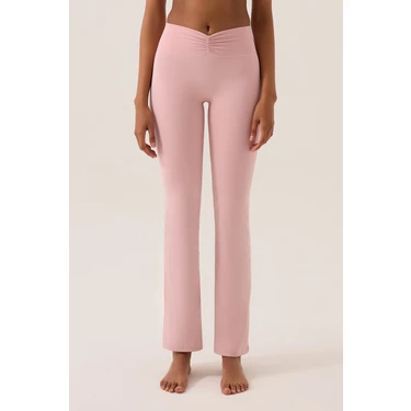 Los Ojos x Ece Pembe Bel Detaylı Ispanyol Paça Pantolon Ruched &