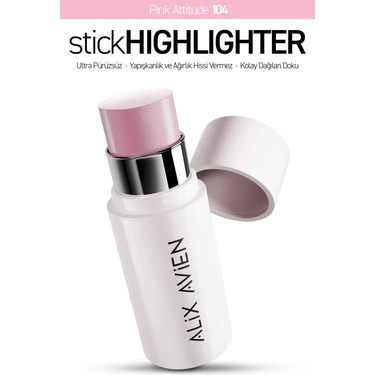 Alix Avien Parlak Işıltılı Nemlendirici Krem Stick Aydınlatıcı - Stick Highlighter 104 Pink